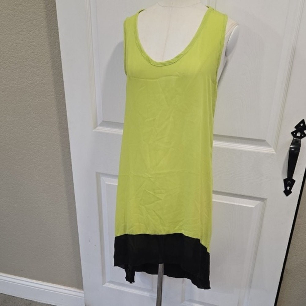 Point Womens Tank Dress Lime Green‎ Black Colorblock Sleeveless Midi